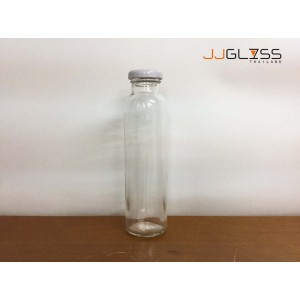 Juice Bottle 300ml. (Tall) Cover White - 300ml. Round Bottle Glass Juice